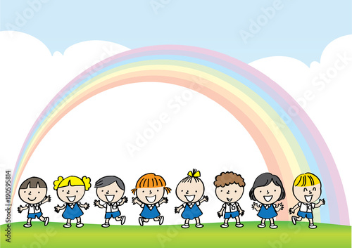 kids with rainbow background