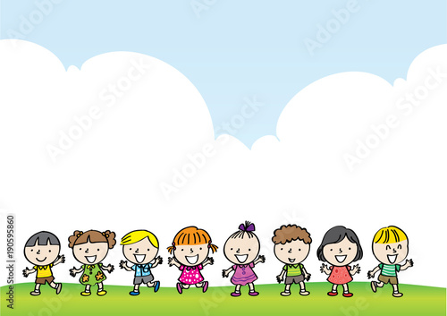 kids with rainbow background