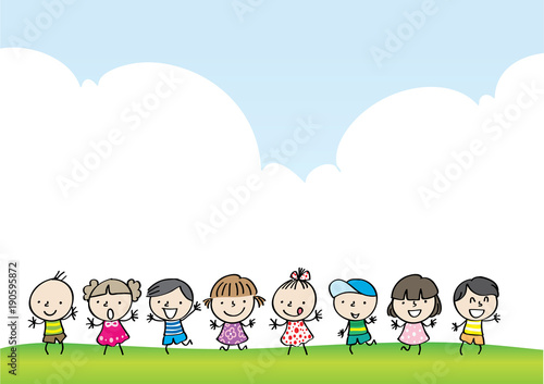 kids with rainbow background