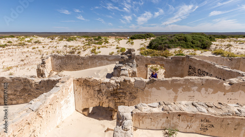 Ruins of the remote and isolated historic Eucla Telegraph Station overun by shifting sands at Eucla on the Nullabor Plain in Western Australia. photo