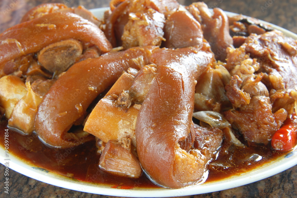 Delicious braised pig knuckles on the table Delicious braised pig knuckles on the table
