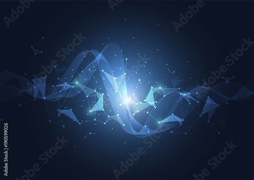 Abstract Polygonal Space Blue Background with Connecting. Vector Illustration