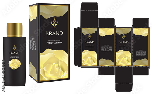 Packaging design, Label on cosmetic container with luxury box template and mockup box. illustration vector.