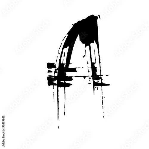 Letter A. Handwritten by dry brush. Rough strokes font. Vector illustration. Grunge style elegant alphabet.