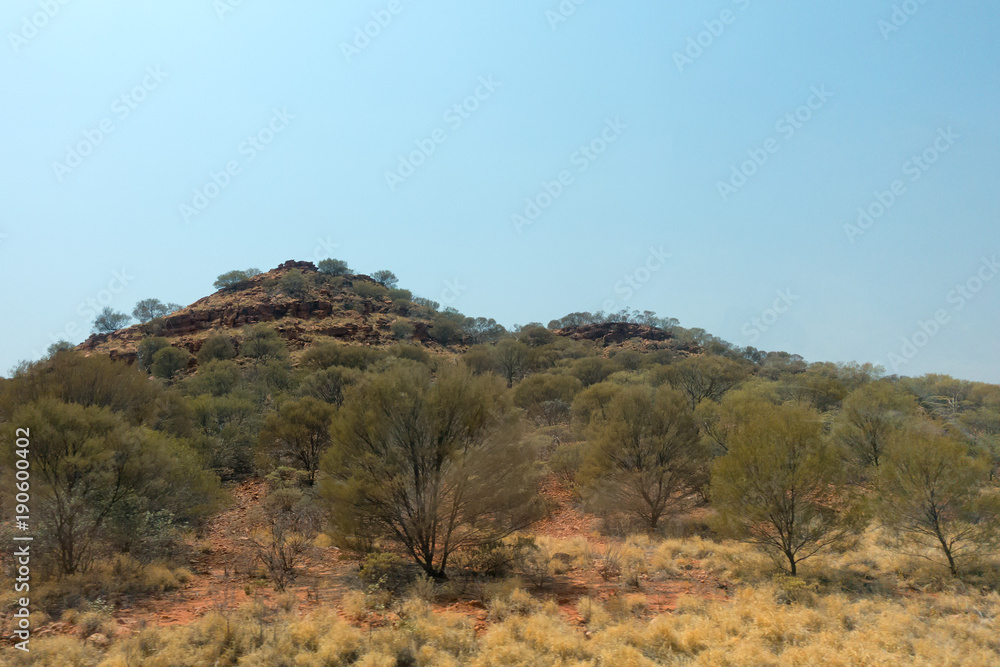 Hill and rocks desert view in the outback of the Northern Territory