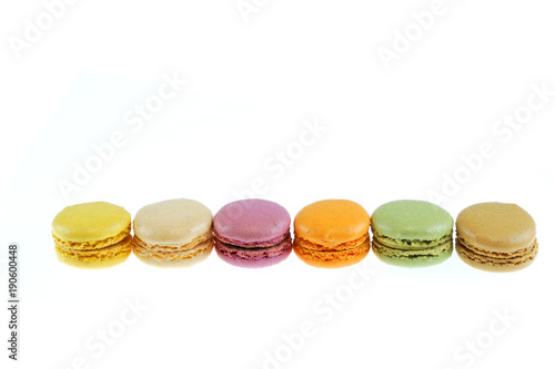 Colorful macarons isolated on the white background