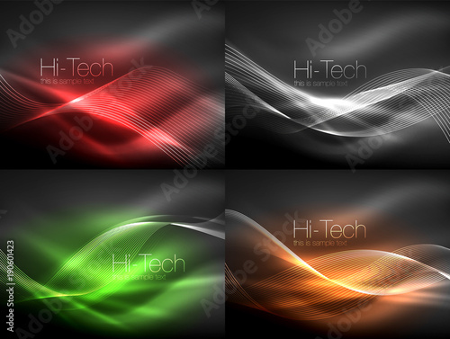 Set of neon flowing waves