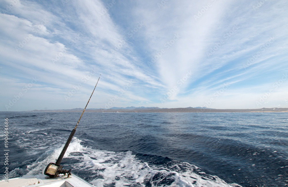 Fishermans view on charter fishing boat on the Pacific side of Cabo San Lucas in Baja California Mexico BCS
