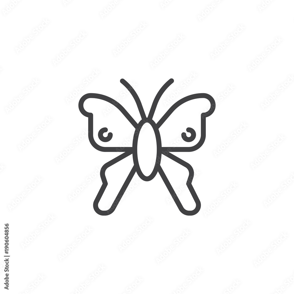 Butterfly line icon, outline vector sign, linear style pictogram isolated on white. Symbol, logo illustration. Editable stroke Butterfly line icon, outline vector sign, linear style pictogram isolated on white. Symbol, logo illustration. Editable stroke