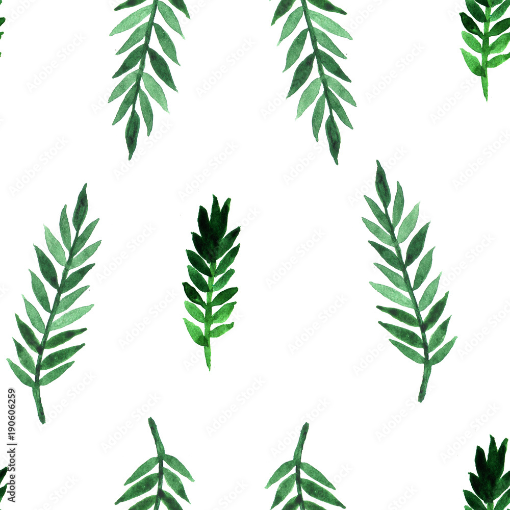 Naklejka premium Seamless pattern with herbal motifs. Hand painted watercolor elements.