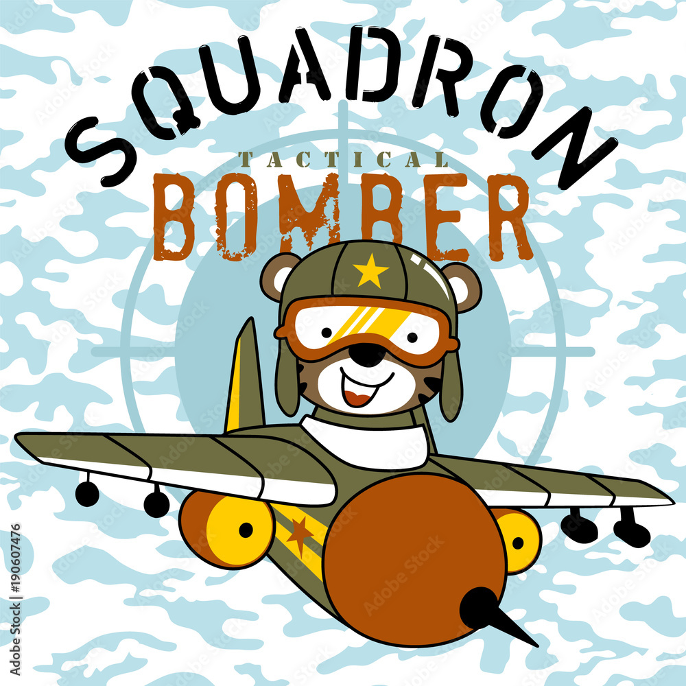 Fototapeta premium Fighter jet cartoon vector with funny pilot