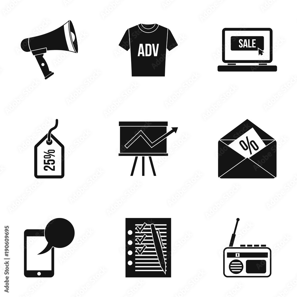 Marketing icons set, simple style Marketing icons set, simple style