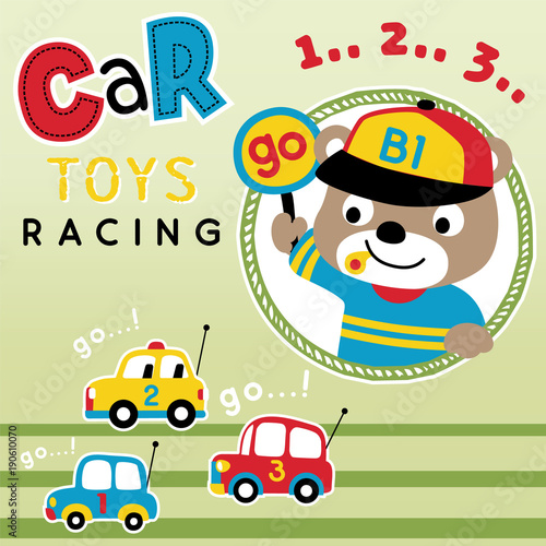car toy racing cartoon vector with cute animal © Bhonard21