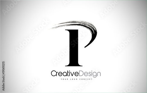 P Brush Stroke Letter Logo Design. Black Paint Logo Leters Icon.