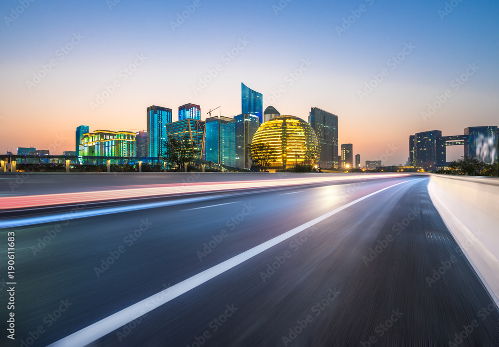 empty road with cityscape