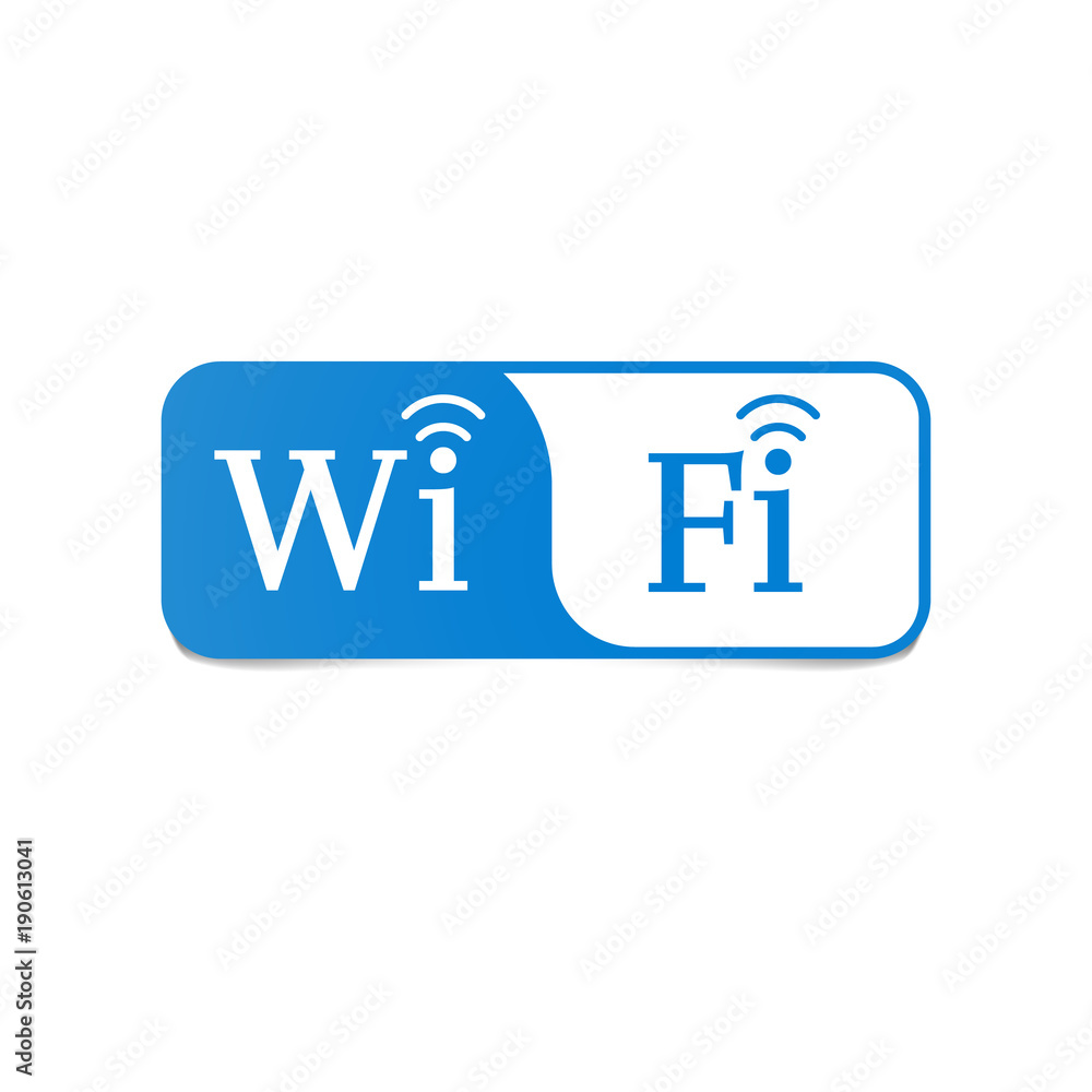 Wireless connection sign. Blue wireless internet available signboard Wireless connection sign. Blue wireless internet available signboard