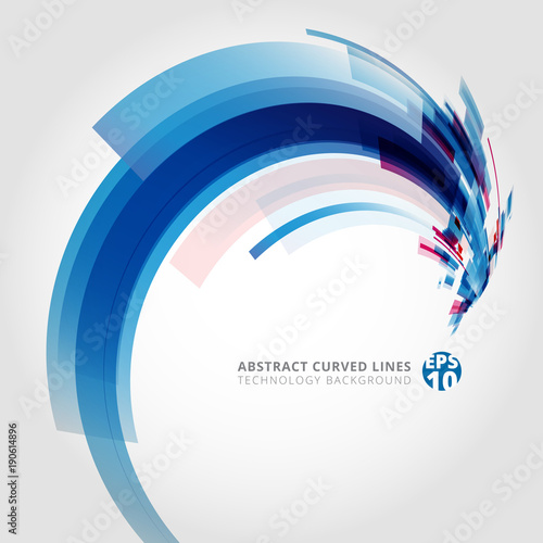 Abstract vector background element in blue and pink colors curve swirl perspective.