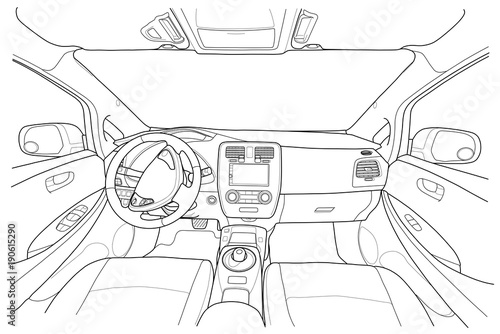 Interior of electromobile with automatic gearbox