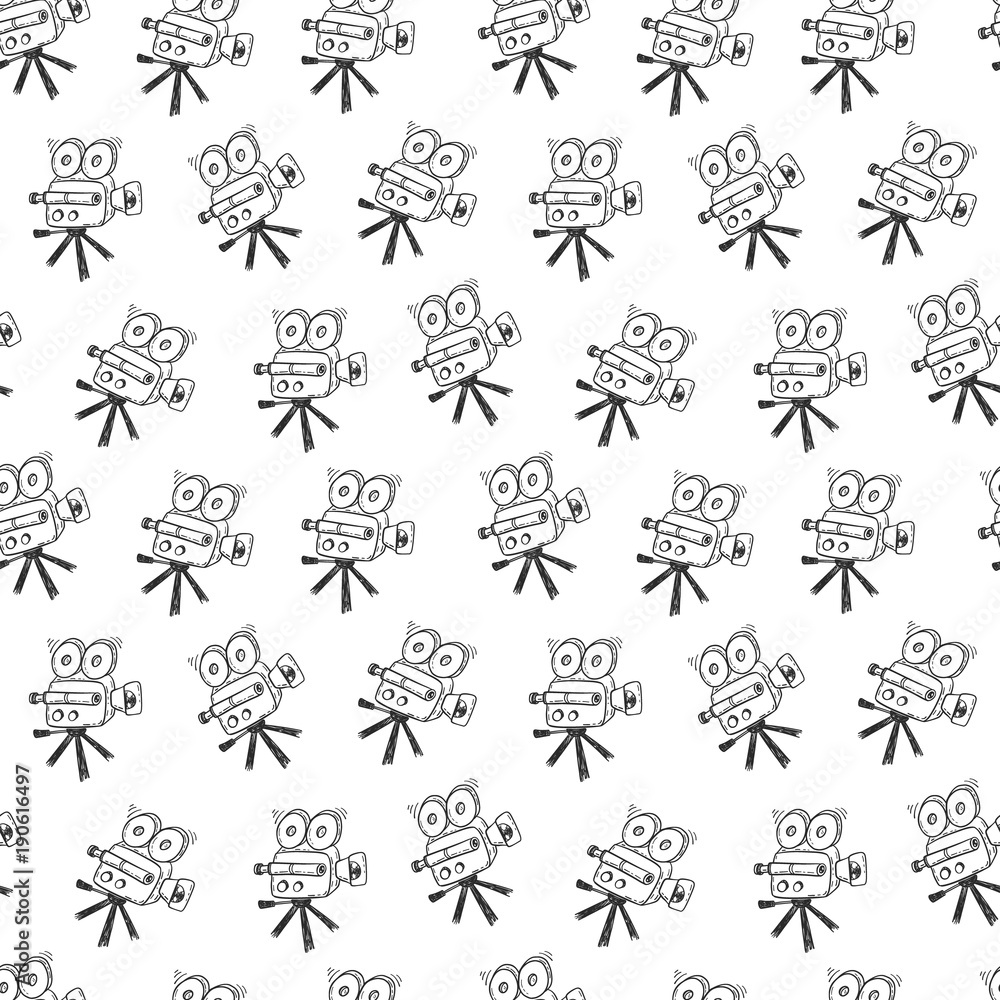 Seamless pattern background with doodle retro movie camera Seamless pattern background with doodle retro movie camera