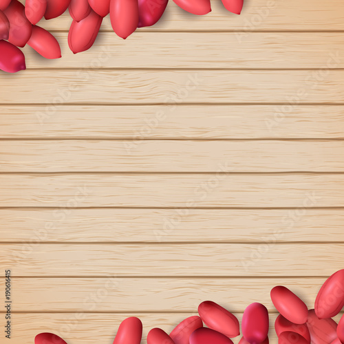 Arachis or peanuts background with red scattered nuts and beans