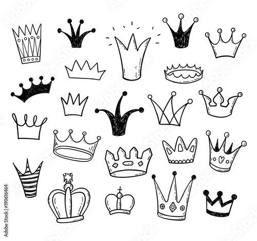 Hand drawn doodle princess crowns set