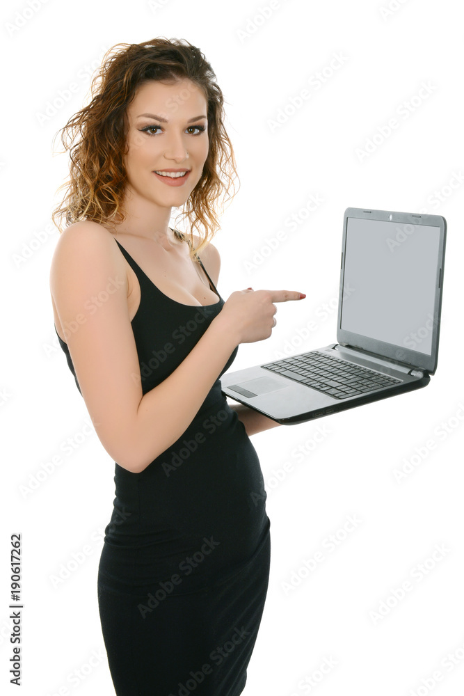 Naklejka premium Girl with laptop