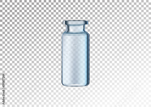 Vector realistic glass bottle. Cosmetic vials for oil, liquid essential, collagen serum. Vector illustration isolated on white-transparent background. In blue color.