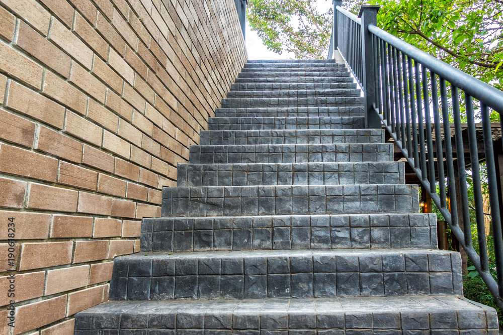 Bricks wall texture with concrete cement stair steps