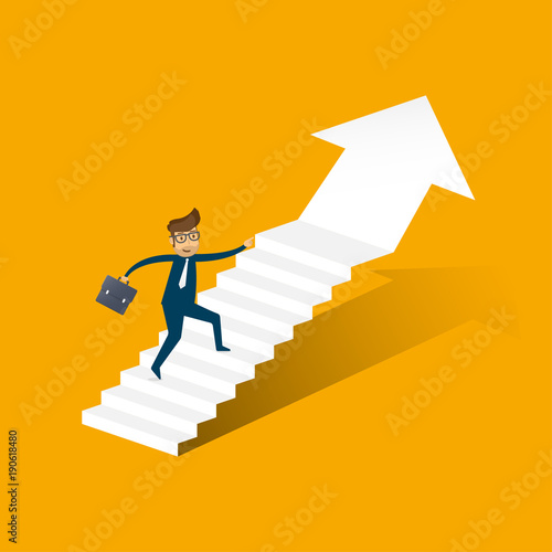 Businessman running up stairway to the top. Business concept growth and the path to success. illustrator vector.