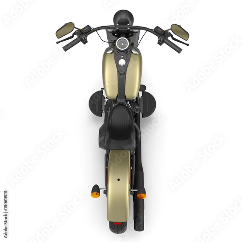 Old retro motorcycle isolated on white. Rear view. 3D illustration