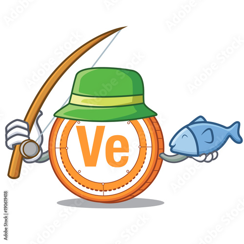 Fishing Veritaseum coin mascot cartoon