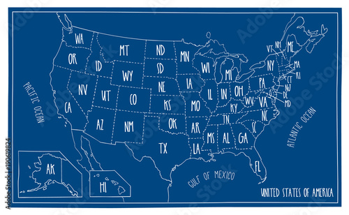 Doodle Blueprint Map of North America