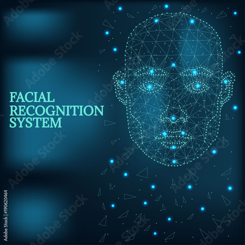 Biometric identification, man face blue