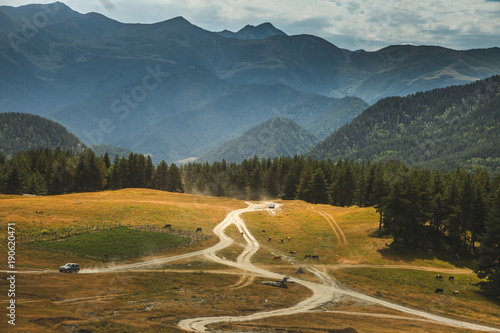 Tusheti road and blue sky