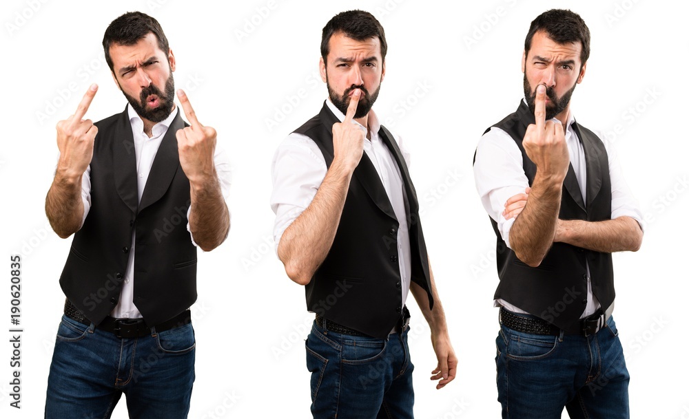 Set of Cool man making horn gesture Set of Cool man making horn gesture