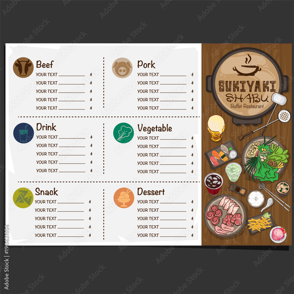 Obraz premium menu shabu sukiyaki restaurant template design graphic objects