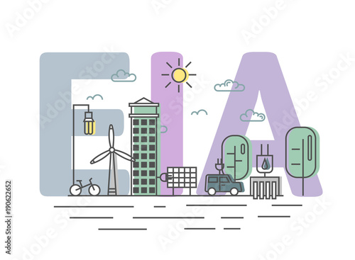Environmental impact assessment, EIA. Assessment of the environmental consequences. Concept vector illustration in flat style, isolated on white background.