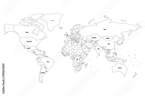 Simplified vector map of World. Thin black outline on white background.