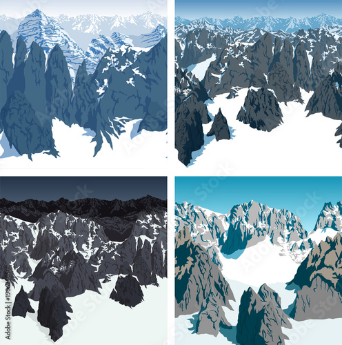 set of vector swiss alps mountains background texture seamless patterns
