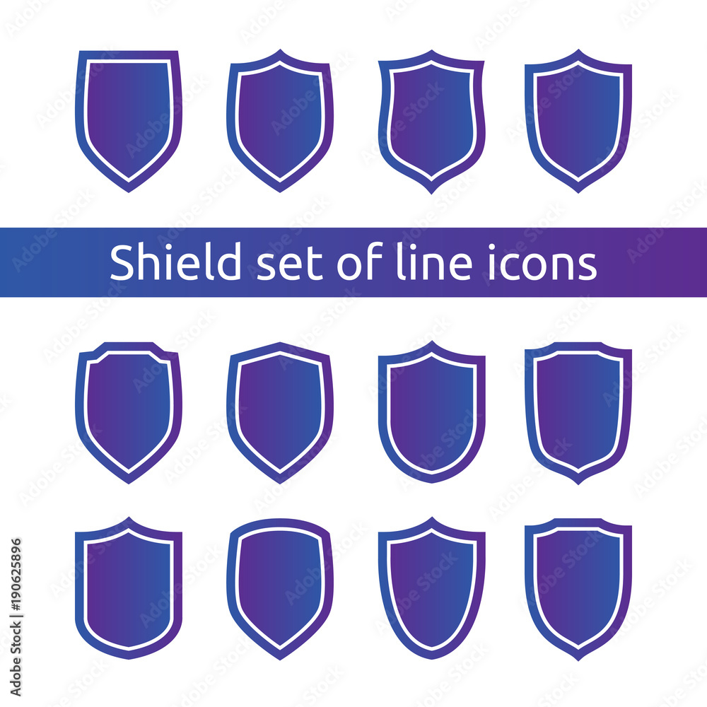 shield logo symbol icon set with outline line style. vector illustration template concept for security, VPN, protection, verified, warranty. shield logo symbol icon set with outline line style. vector illustration template concept for security, VPN, protection, verified, warranty.
