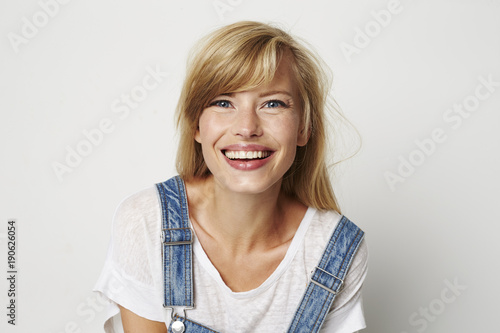 Smiling blue eyes on young woman, portrait