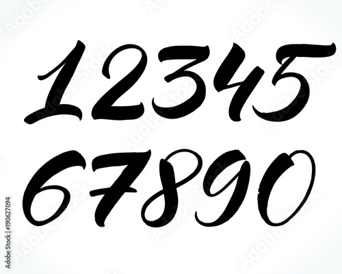 Brush lettering numbers. Modern calligraphy, handwritten letters. Vector illustration