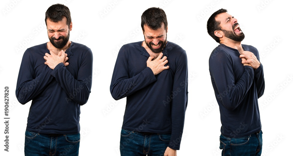 Set of Handsome man with beard with heart pain Set of Handsome man with beard with heart pain