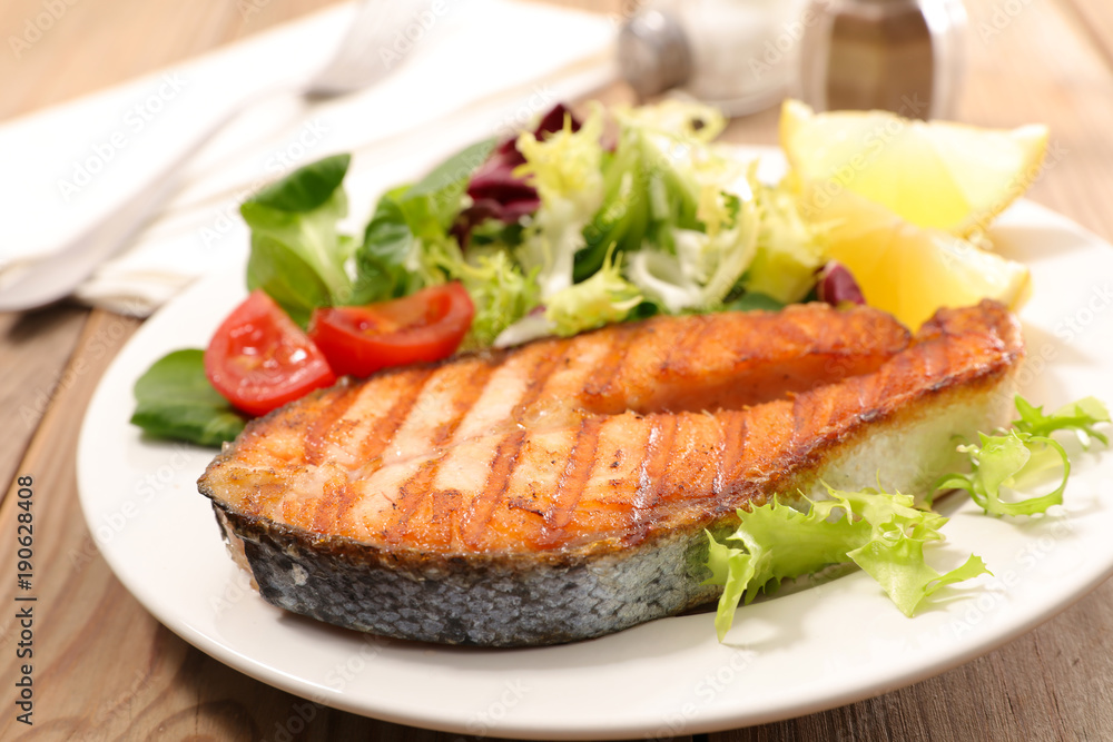 salmon steak and salad
