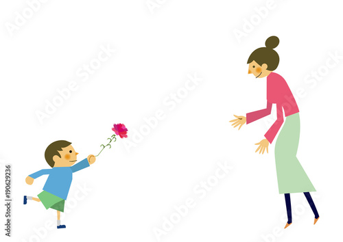プレゼントを贈る子供と母親。母の日。記念日。誕生日。