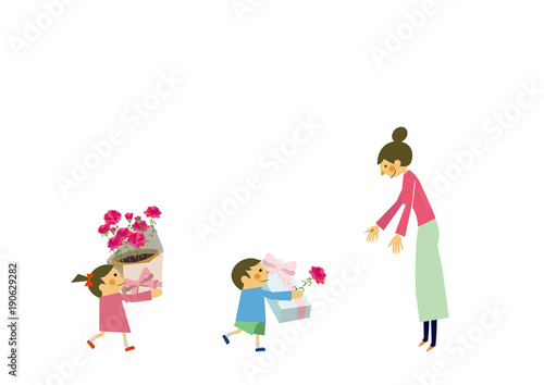 プレゼントを贈る子供と母親。母の日。記念日。誕生日。