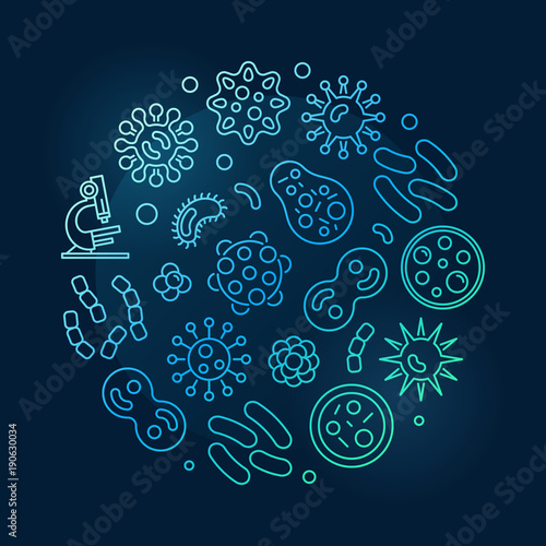 Bacterias round blue symbol made with linear viruses icons