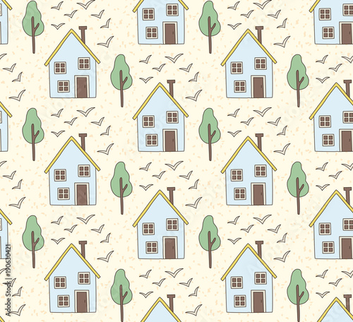 Village houses seamless vector pattern