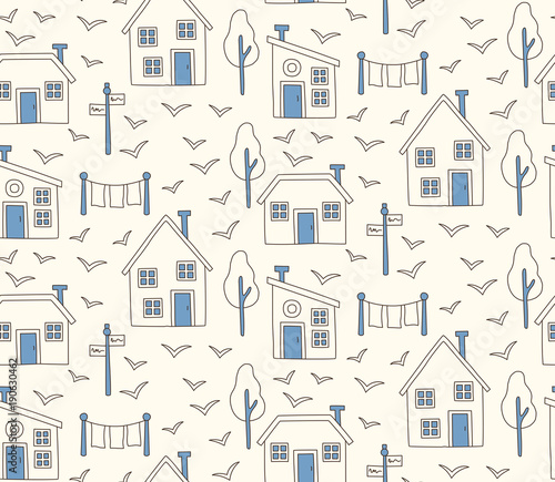 Village seamless vector pattern