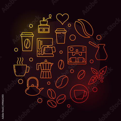 Vector coffee circular colored symbol in thin line style